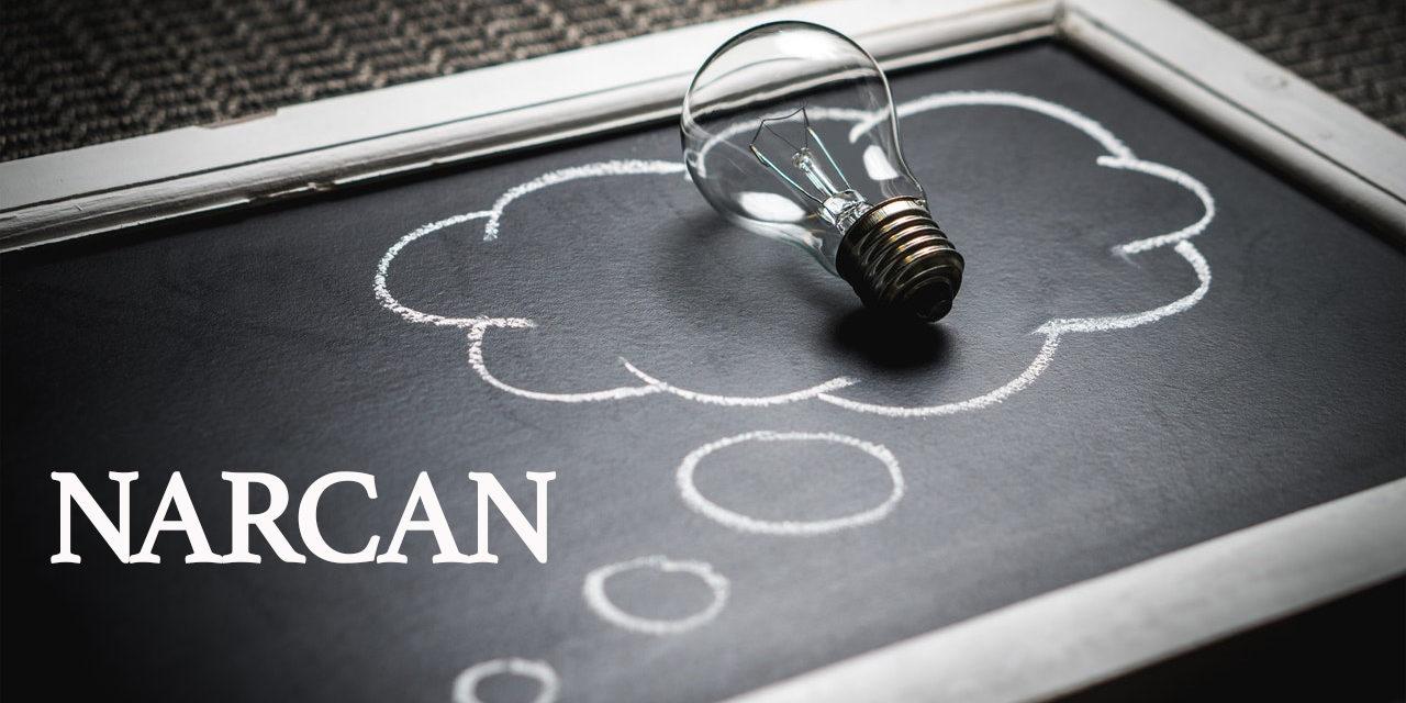 Lightbulb on chalkboard with Narcan written below